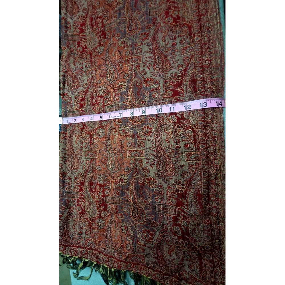 Vintage Rohtexx 100% Wool Red Paisley Pashmina Shawl El Corte Ingles Extra Large - Picture 7 of 11